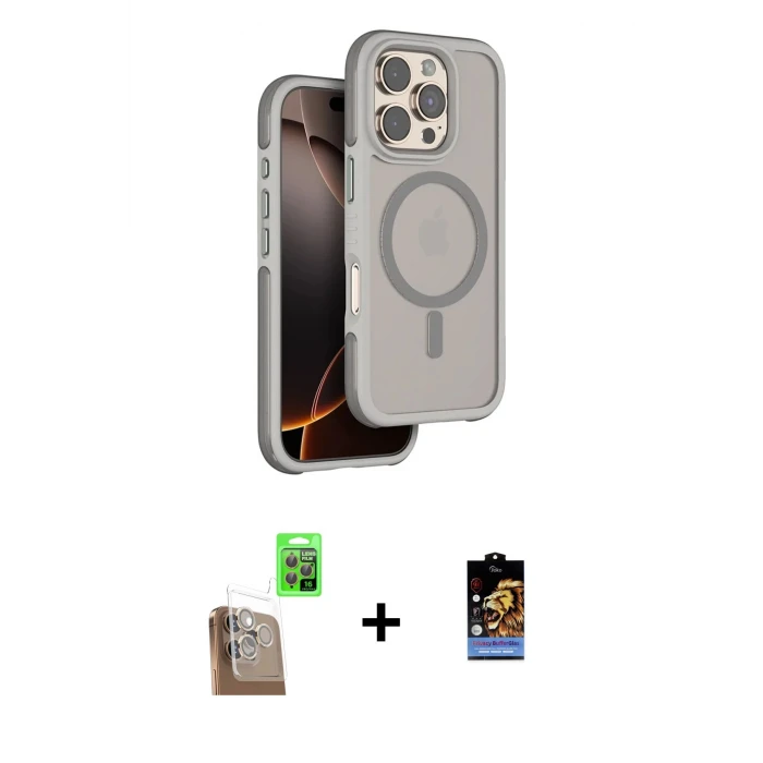 ieg™ iPhone 16 Pro Max Kılıf Çekirdek Minimal Prime - Siyah Buffer Hayalet Cam Ekran Koruyucu + Raze Metal Kamera Lens - CLTM