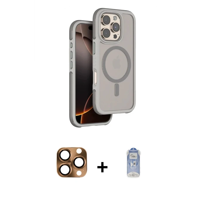 ieg™ iPhone 16 Pro Max Kılıf Çekirdek Minimal Prime - Siyah Joko Magic 5D Cam + Pers Alüminyum Kamera Lens - CLTM