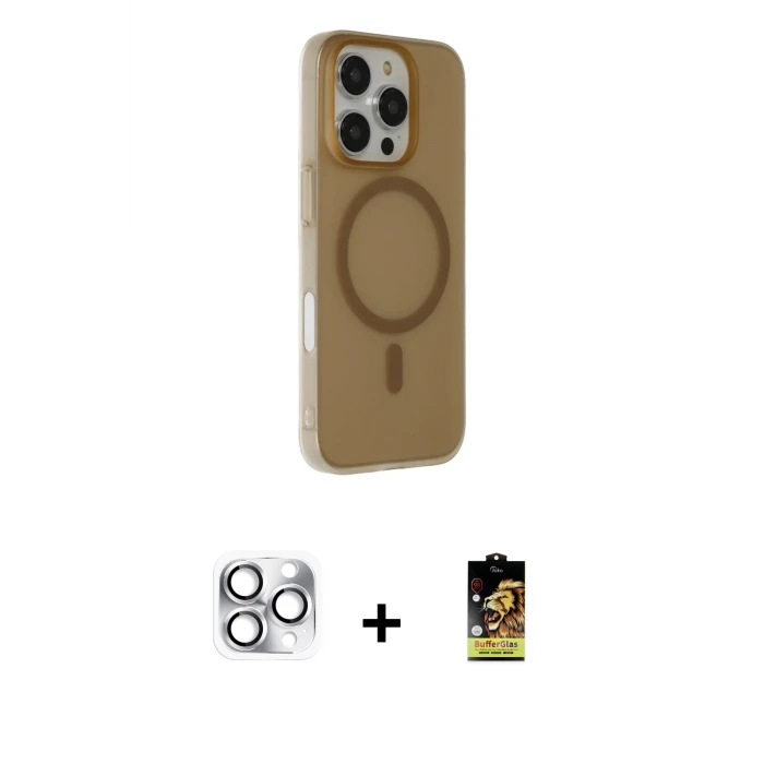 ieg™ iPhone 16 Pro Max Kılıf Çekirdek Modern Prime - Siyah Buffer Cam Ekran Koruyucu + Gümüş Pers Alüminyum Kamera Lens