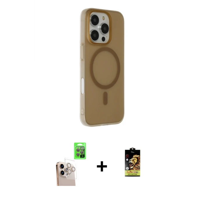 ieg™ iPhone 16 Pro Max Kılıf Çekirdek Modern Prime - Siyah Buffer Cam Ekran Koruyucu + Natural Grey Raze Metal Kamera Lens