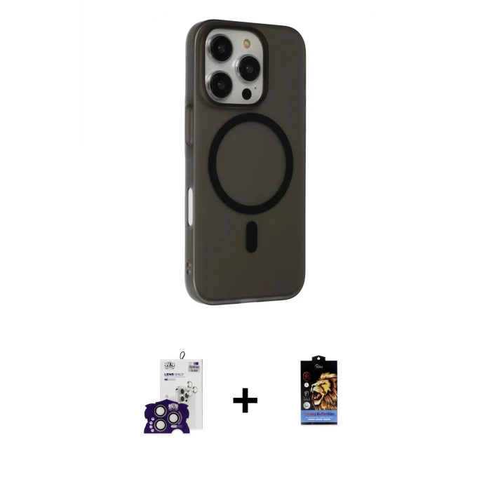 ieg™ iPhone 16 Pro Max Kılıf Çekirdek Modern Prime - Siyah Buffer Hayalet Cam Ekran Koruyucu + Bilvis Titan Kamera Lens - TMGI