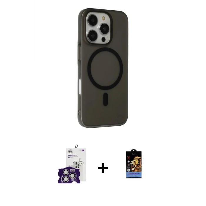 ieg™ iPhone 16 Pro Max Kılıf Çekirdek Modern Prime - Siyah Buffer Hayalet Cam Ekran Koruyucu + Bilvis Titan Kamera Lens - GS