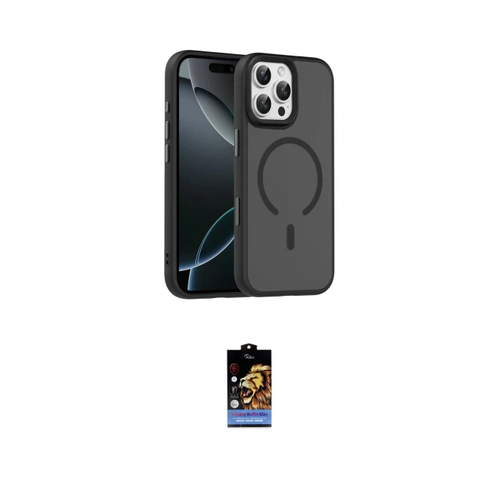 ieg™ iPhone 16 Pro Max Kılıf Doruk Form Serisi - Siyah Buffer Hayalet Cam Ekran Koruyucu