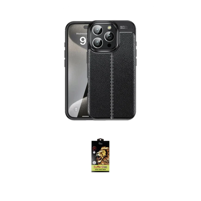 ieg™ iPhone 16 Pro Max Kılıf Doruk Klasik Özel Seri - Siyah Buffer Cam Ekran Koruyucu