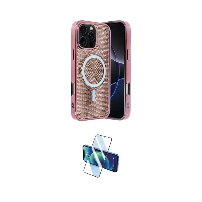 ieg™ iPhone 16 Pro Max Kılıf Eksen Çizgi - Siyah 3D Antistatik Cam Ekran Koruyucu
