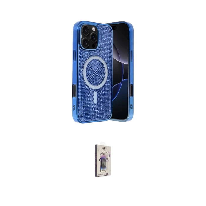 ieg™ iPhone 16 Pro Max Kılıf Eksen Çizgi - Siyah Bilvis 3D Cam Ekran Koruyucu