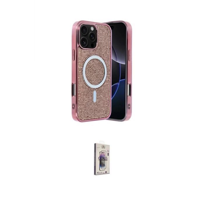 ieg™ iPhone 16 Pro Max Kılıf Eksen Çizgi - Siyah Bilvis 3D Cam Ekran Koruyucu