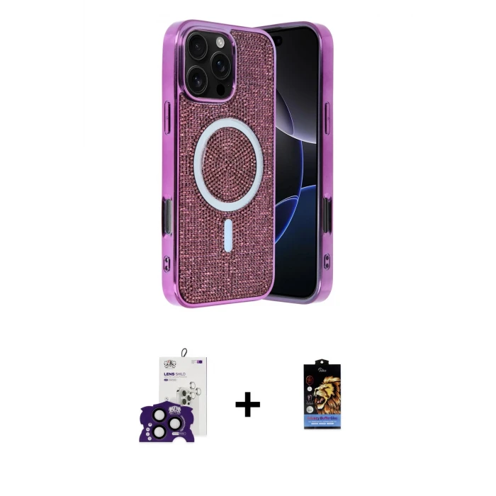 ieg™ iPhone 16 Pro Max Kılıf Eksen Çizgi - Siyah Buffer Hayalet Cam Ekran Koruyucu + Bilvis Titan Kamera Lens - SH