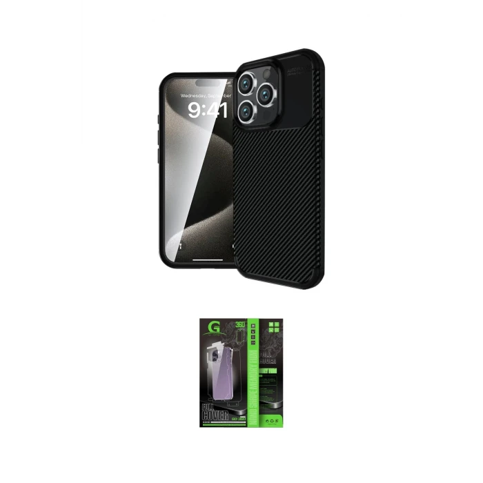 ieg™ iPhone 16 Pro Max Kılıf Eksen Form Prime - Şeffaf 360 Full Body Arka Koruyucu