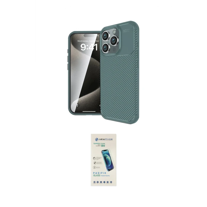 ieg™ iPhone 16 Pro Max Kılıf Eksen Form Prime - Şeffaf Pasifik Cam Ekran Koruyucu