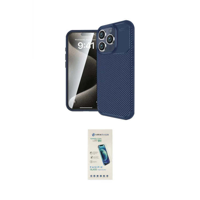 ieg™ iPhone 16 Pro Max Kılıf Eksen Form Prime - Şeffaf Pasifik Cam Ekran Koruyucu