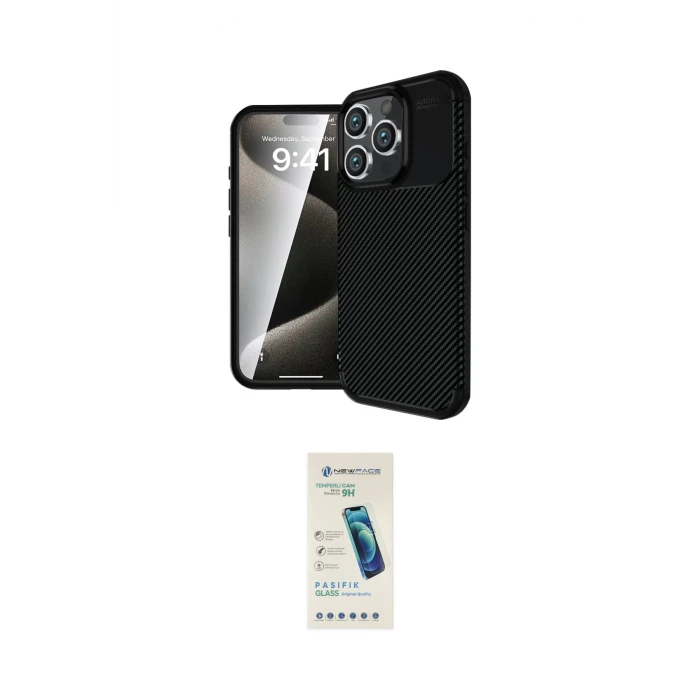 ieg™ iPhone 16 Pro Max Kılıf Eksen Form Prime - Şeffaf Pasifik Cam Ekran Koruyucu
