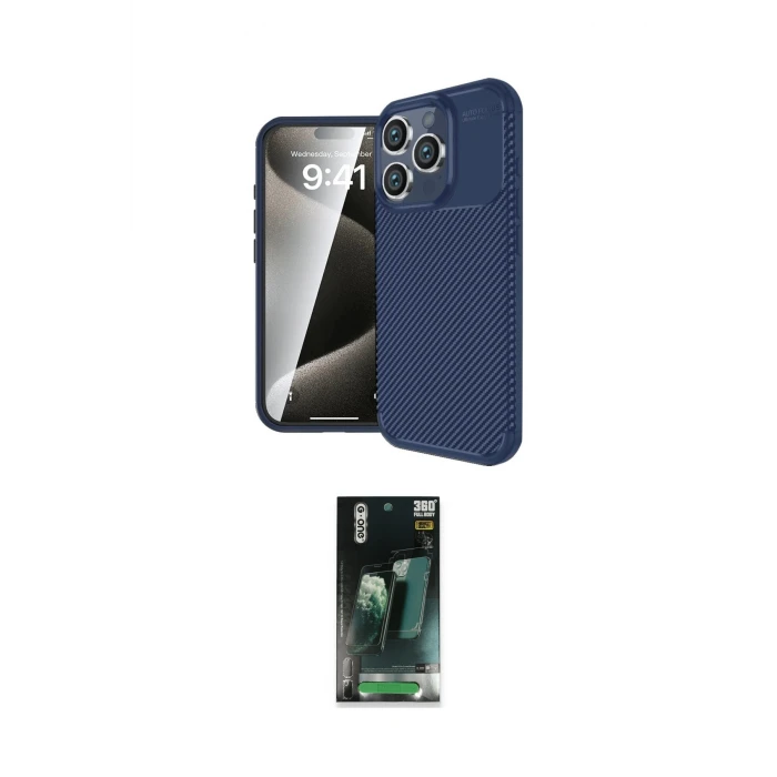 ieg™ iPhone 16 Pro Max Kılıf Eksen Form Prime - Siyah 360 Mat Full Body Arka Koruyucu