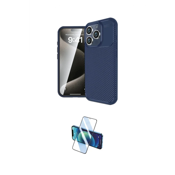 ieg™ iPhone 16 Pro Max Kılıf Eksen Form Prime - Siyah 3D Antistatik Seramik Nano Ekran Koruyucu