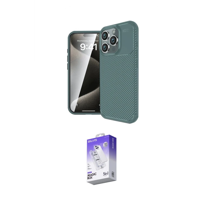 ieg™ iPhone 16 Pro Max Kılıf Eksen Form Prime - Siyah Bilvis 5in1 3D Magic Cam Ekran Koruyucu