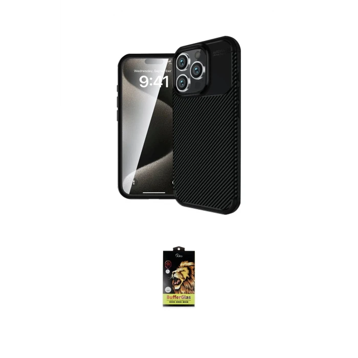 ieg™ iPhone 16 Pro Max Kılıf Eksen Form Prime - Siyah Buffer Cam Ekran Koruyucu