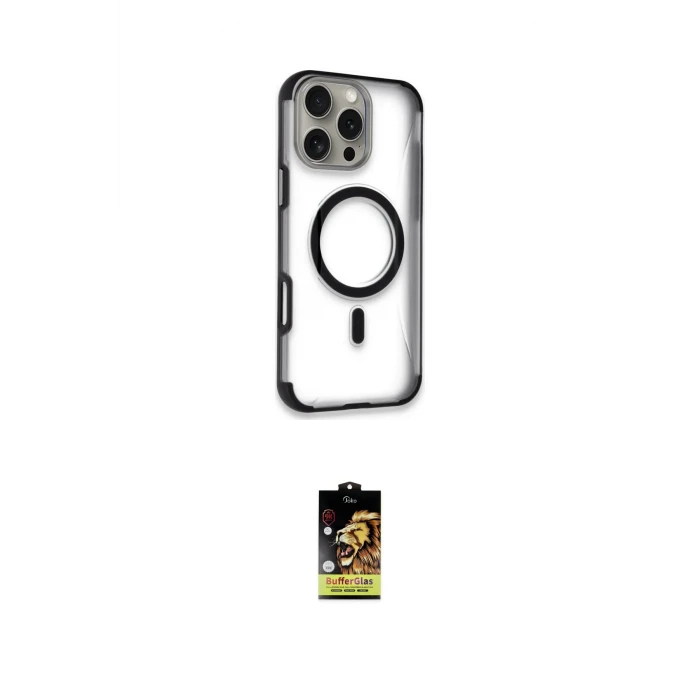 ieg™ iPhone 16 Pro Max Kılıf Eksen Klasik Koleksiyonu - Siyah Buffer Cam Ekran Koruyucu