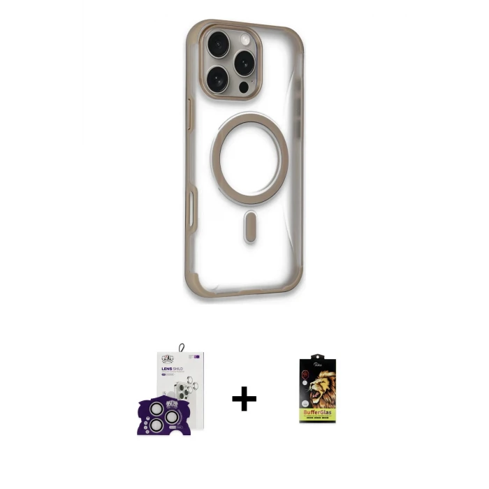 ieg™ iPhone 16 Pro Max Kılıf Eksen Klasik Koleksiyonu - Siyah Buffer Cam Ekran Koruyucu + Bilvis Titan Kamera Lens - GS