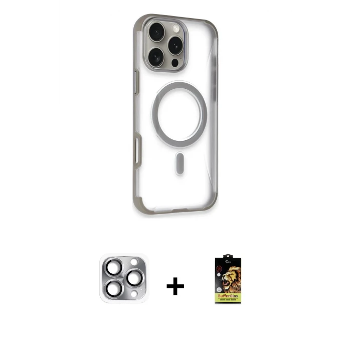 ieg™ iPhone 16 Pro Max Kılıf Eksen Klasik Koleksiyonu - Siyah Buffer Cam Ekran Koruyucu + Pers Alüminyum Kamera Lens - GI