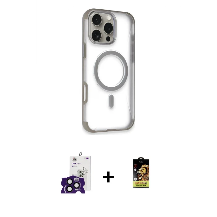 ieg™ iPhone 16 Pro Max Kılıf Eksen Klasik Koleksiyonu - Siyah Buffer Cam Ekran Koruyucu + Siyah Bilvis Titan Kamera Lens