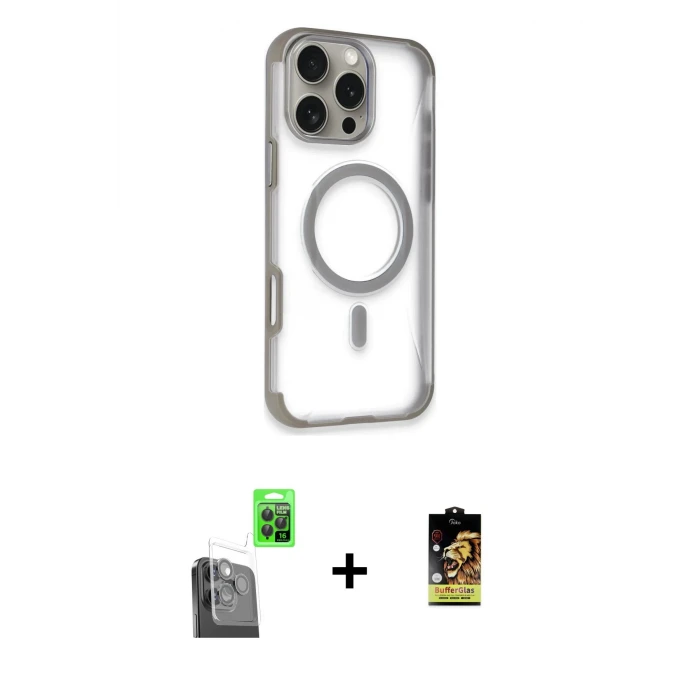 ieg™ iPhone 16 Pro Max Kılıf Eksen Klasik Koleksiyonu - Siyah Buffer Cam Ekran Koruyucu + Siyah Raze Metal Kamera Lens