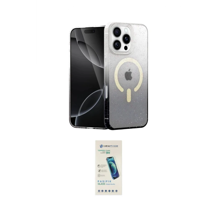 ieg™ iPhone 16 Pro Max Kılıf Eksen Minimal Özel Seri - Şeffaf Pasifik Cam Ekran Koruyucu