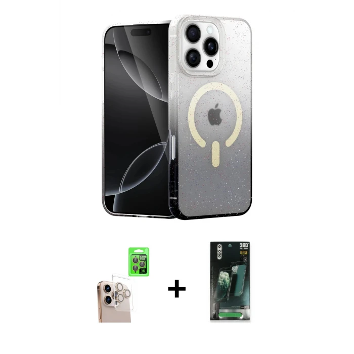 ieg™ iPhone 16 Pro Max Kılıf Eksen Minimal Özel Seri - Siyah 360 Mat Full Body Arka Koruyucu + Raze Metal Kamera Lens - NLGY