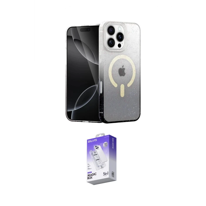 ieg™ iPhone 16 Pro Max Kılıf Eksen Minimal Özel Seri - Siyah Bilvis 5in1 3D Magic Cam Ekran Koruyucu