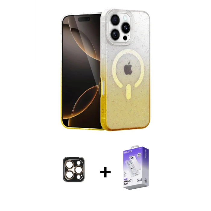 ieg™ iPhone 16 Pro Max Kılıf Eksen Minimal Özel Seri - Siyah Bilvis 5in1 3D Magic Cam Ekran Koruyucu + PVD Metal Kamera Lens - GD