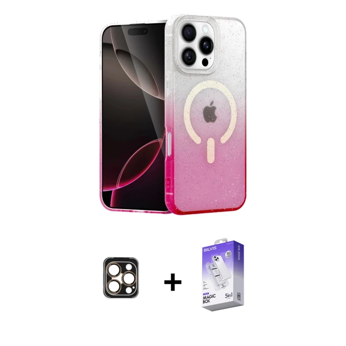 ieg™ iPhone 16 Pro Max Kılıf Eksen Minimal Özel Seri - Siyah Bilvis 5in1 3D Magic Cam Ekran Koruyucu + PVD Metal Kamera Lens - GD