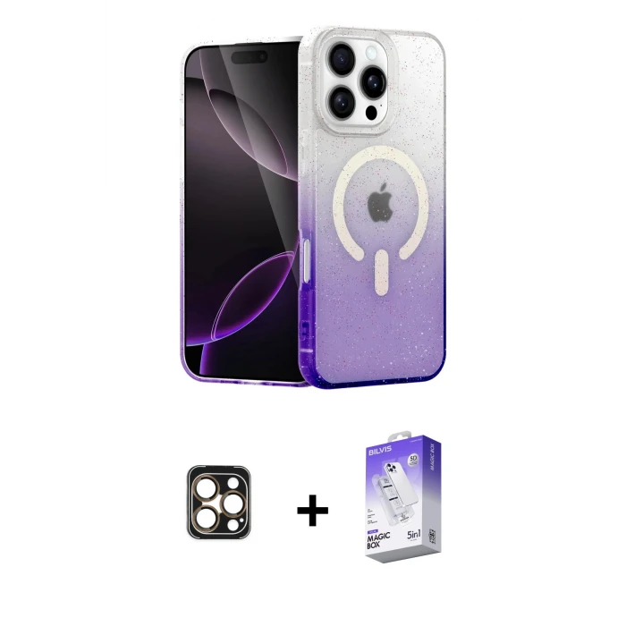 ieg™ iPhone 16 Pro Max Kılıf Eksen Minimal Özel Seri - Siyah Bilvis 5in1 3D Magic Cam Ekran Koruyucu + PVD Metal Kamera Lens - GD