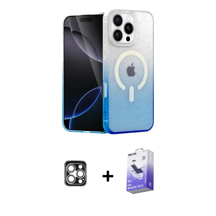 ieg™ iPhone 16 Pro Max Kılıf Eksen Minimal Özel Seri - Siyah Bilvis 5in1 5D Magic Hayalet Cam Ekran Koruyucu + PVD Metal Kamera Lens - GS