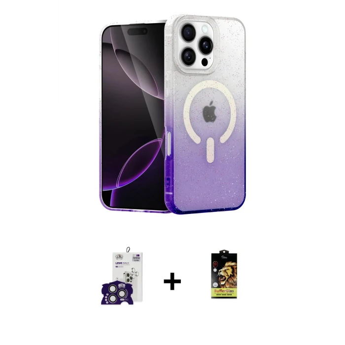 ieg™ iPhone 16 Pro Max Kılıf Eksen Minimal Özel Seri - Siyah Buffer Cam Ekran Koruyucu + Bilvis Titan Kamera Lens - TMGI