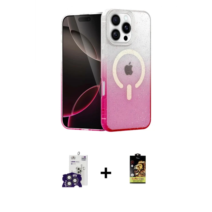 ieg™ iPhone 16 Pro Max Kılıf Eksen Minimal Özel Seri - Siyah Buffer Cam Ekran Koruyucu + Bilvis Titan Kamera Lens - TMGI