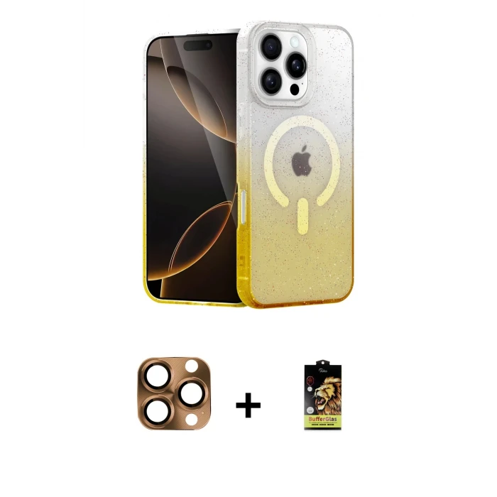 ieg™ iPhone 16 Pro Max Kılıf Eksen Minimal Özel Seri - Siyah Buffer Cam Ekran Koruyucu + Çöl Titanyum Pers Alüminyum Kamera Lens