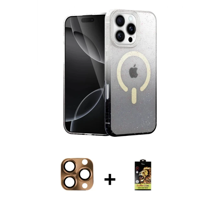 ieg™ iPhone 16 Pro Max Kılıf Eksen Minimal Özel Seri - Siyah Buffer Cam Ekran Koruyucu + Çöl Titanyum Pers Alüminyum Kamera Lens