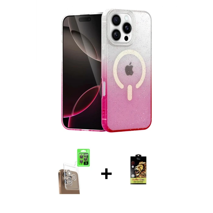 ieg™ iPhone 16 Pro Max Kılıf Eksen Minimal Özel Seri - Siyah Buffer Cam Ekran Koruyucu + Çöl Titanyum Raze Metal Kamera Lens