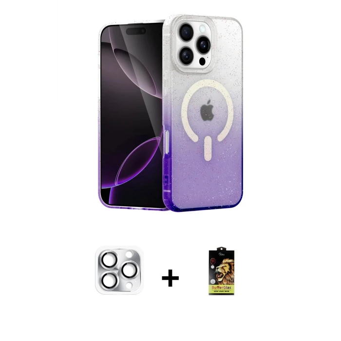 ieg™ iPhone 16 Pro Max Kılıf Eksen Minimal Özel Seri - Siyah Buffer Cam Ekran Koruyucu + Pers Alüminyum Kamera Lens - GS