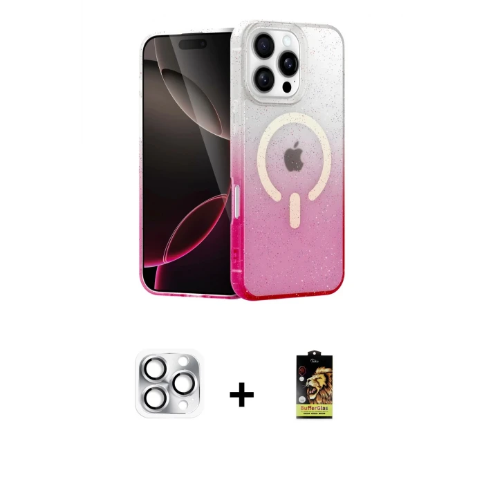 ieg™ iPhone 16 Pro Max Kılıf Eksen Minimal Özel Seri - Siyah Buffer Cam Ekran Koruyucu + Pers Alüminyum Kamera Lens - GS