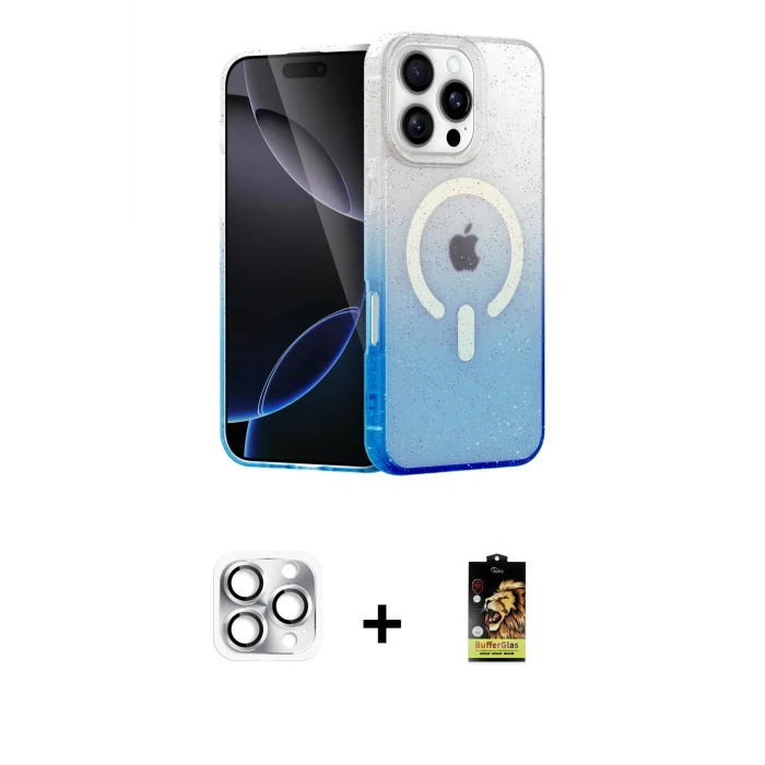 ieg™ iPhone 16 Pro Max Kılıf Eksen Minimal Özel Seri - Siyah Buffer Cam Ekran Koruyucu + Pers Alüminyum Kamera Lens - GS