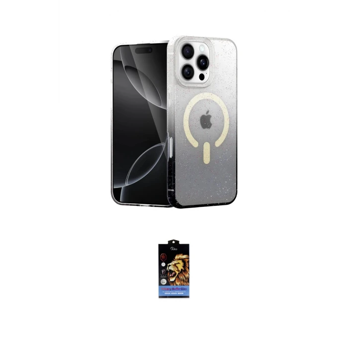 ieg™ iPhone 16 Pro Max Kılıf Eksen Minimal Özel Seri - Siyah Buffer Hayalet Cam Ekran Koruyucu
