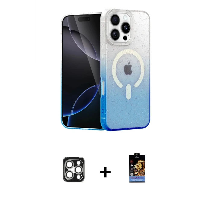 ieg™ iPhone 16 Pro Max Kılıf Eksen Minimal Özel Seri - Siyah Buffer Hayalet Cam Ekran Koruyucu + Gümüş PVD Metal Kamera Lens