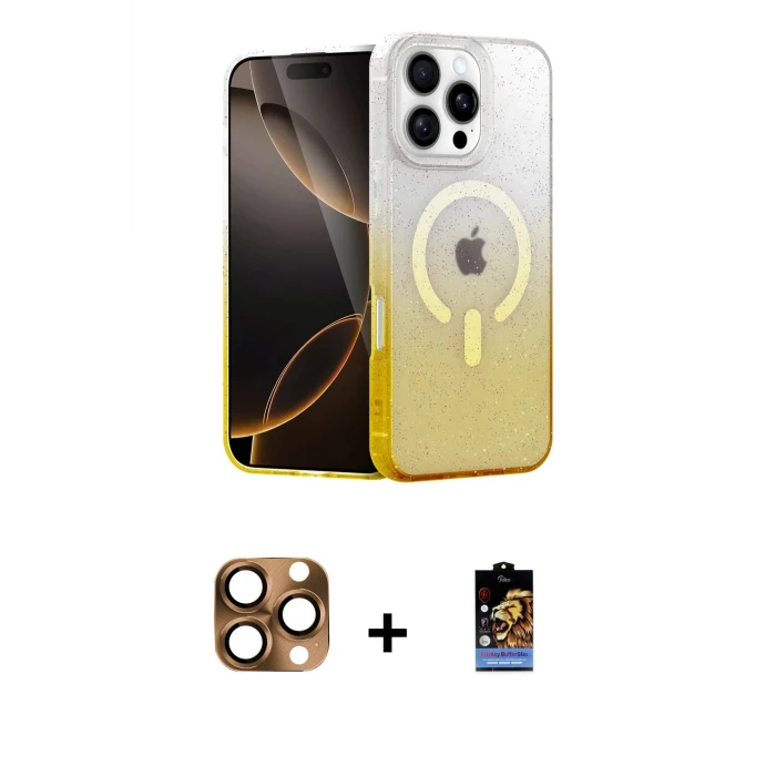 ieg™ iPhone 16 Pro Max Kılıf Eksen Minimal Özel Seri - Siyah Buffer Hayalet Cam Ekran Koruyucu + Pers Alüminyum Kamera Lens - CLTM