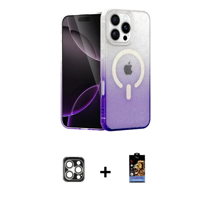 ieg™ iPhone 16 Pro Max Kılıf Eksen Minimal Özel Seri - Siyah Buffer Hayalet Cam Ekran Koruyucu + PVD Metal Kamera Lens - GS