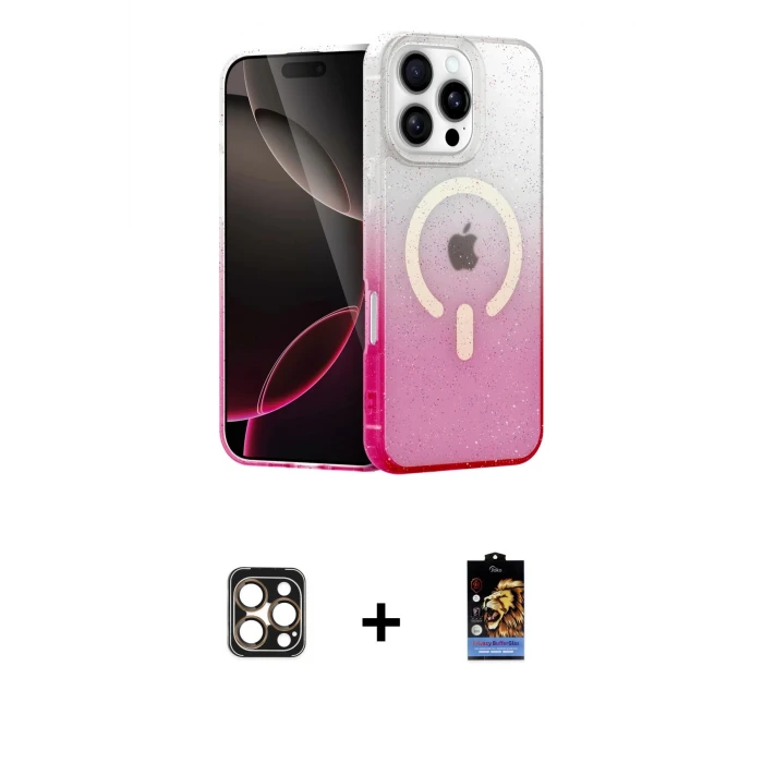 ieg™ iPhone 16 Pro Max Kılıf Eksen Minimal Özel Seri - Siyah Buffer Hayalet Cam Ekran Koruyucu + PVD Metal Kamera Lens - GD