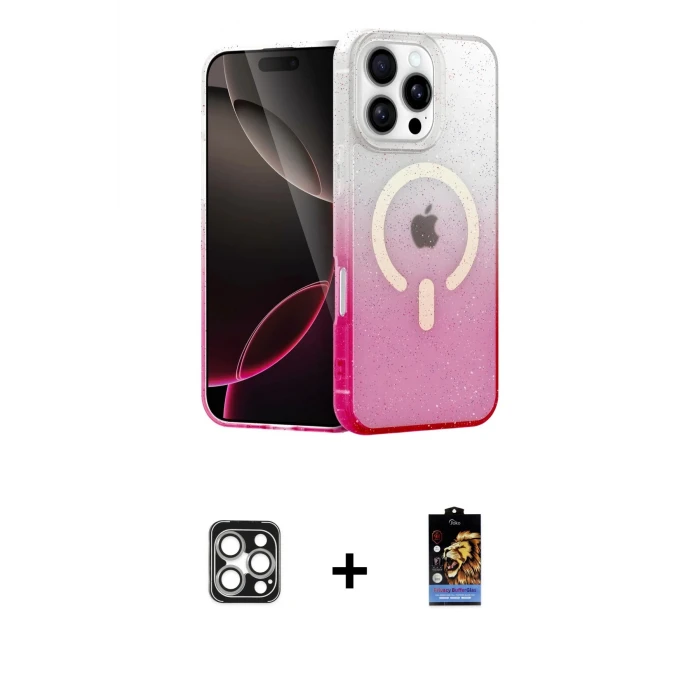 ieg™ iPhone 16 Pro Max Kılıf Eksen Minimal Özel Seri - Siyah Buffer Hayalet Cam Ekran Koruyucu + PVD Metal Kamera Lens - GS