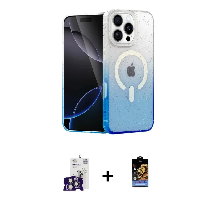 ieg™ iPhone 16 Pro Max Kılıf Eksen Minimal Özel Seri - Siyah Buffer Hayalet Cam Ekran Koruyucu + Titanyum Gri Bilvis Titan Kamera Lens