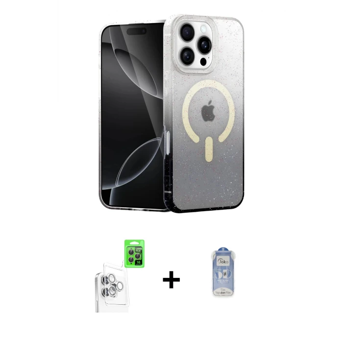 ieg™ iPhone 16 Pro Max Kılıf Eksen Minimal Özel Seri - Siyah Joko Magic 5D Cam + Raze Metal Kamera Lens - BZ
