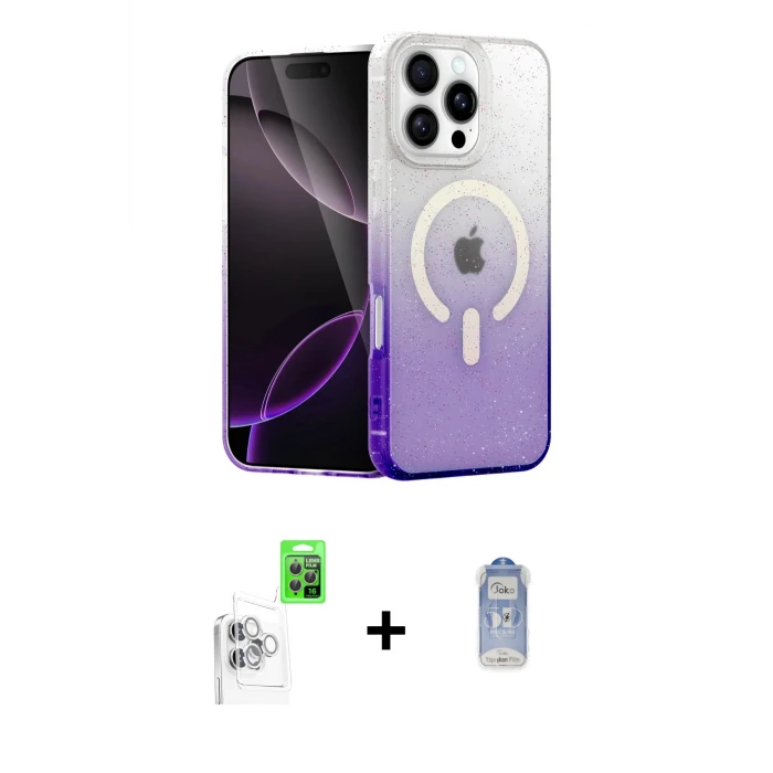 ieg™ iPhone 16 Pro Max Kılıf Eksen Minimal Özel Seri - Siyah Joko Magic 5D Cam + Raze Metal Kamera Lens - BZ