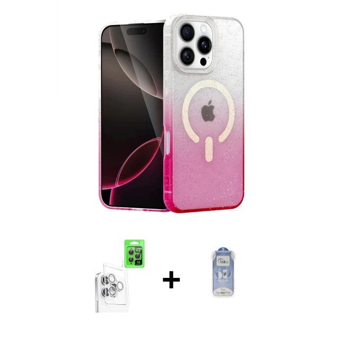 ieg™ iPhone 16 Pro Max Kılıf Eksen Minimal Özel Seri - Siyah Joko Magic 5D Cam + Raze Metal Kamera Lens - BZ